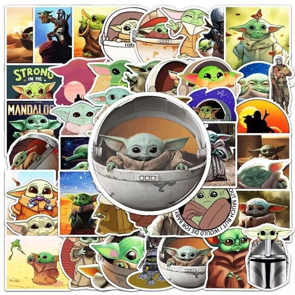 LOT of 50 Vinyl Disney Star Wars Baby Yoda Stickers - Picture 1 of 1